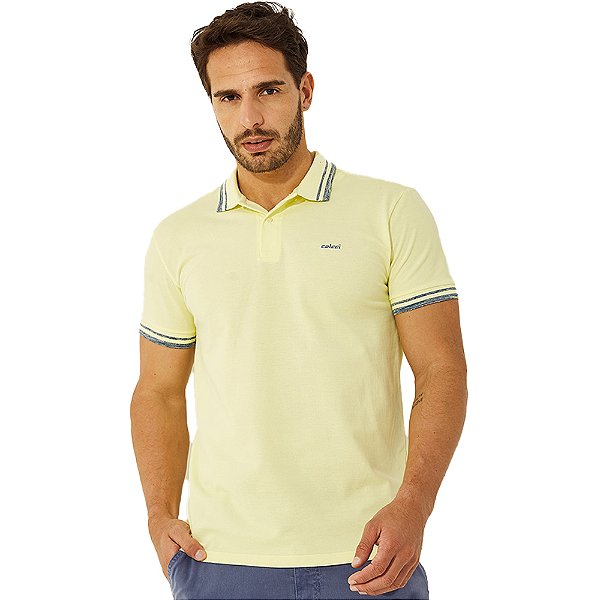 Camisa Polo Colcci Listras V23 Amarelo Masculino