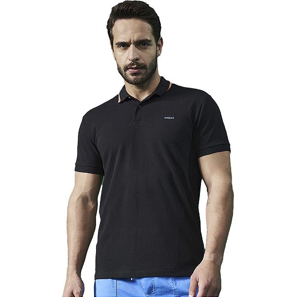 Camisa Polo Colcci 6 Listras AV23 Preto Masculino