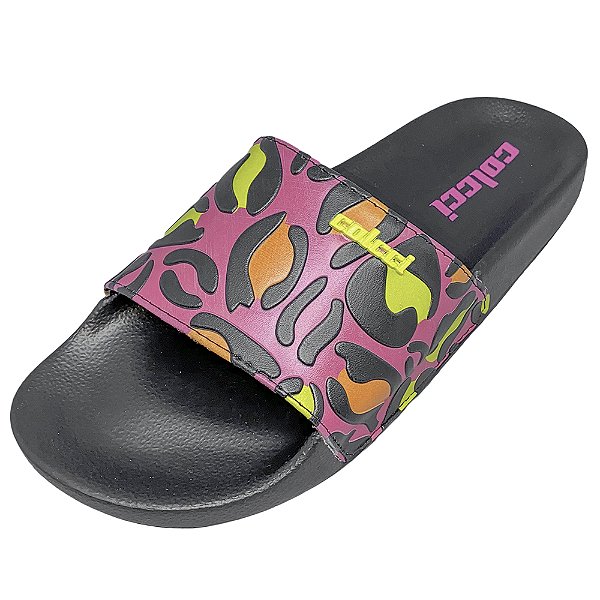 Chinelo Colcci Slide Animal Print Rosa Feminino