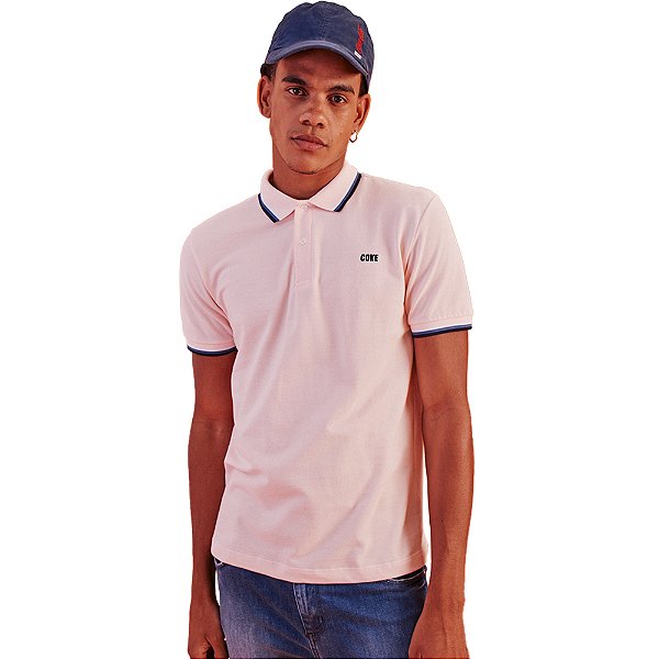 Camisa Polo Coca Cola 3 Listras P23 Rosa Masculino