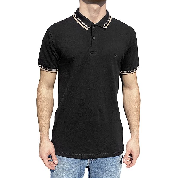 Camisa Polo Forum Muscle Preta Masculina