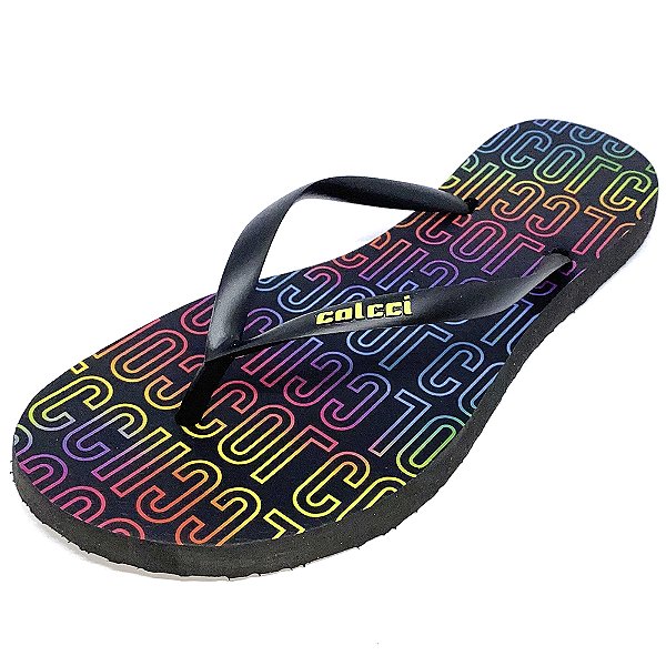 Sandália Colcci Monograma Neon Preto Feminino