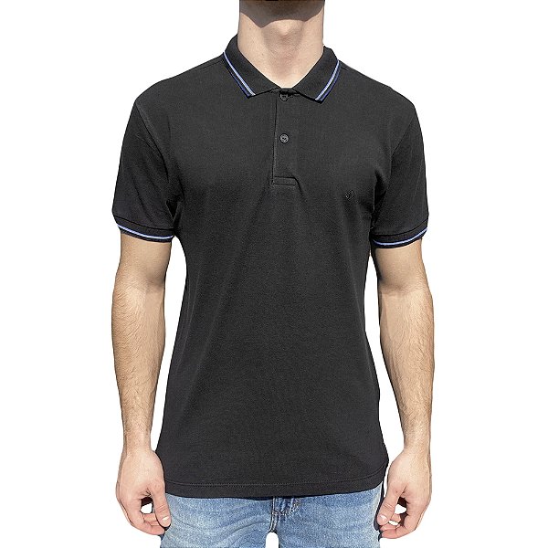 Camisa Polo Forum Muscle 3 Listras VE23 Preto Masculino