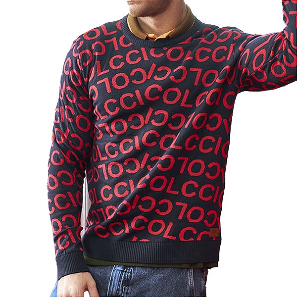 Suéter Colcci Tricô Preto e Vermelho Masculino