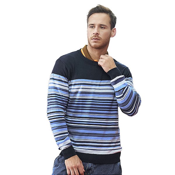 Suéter Colcci Tricô Listrado Slim Marinho Masculino