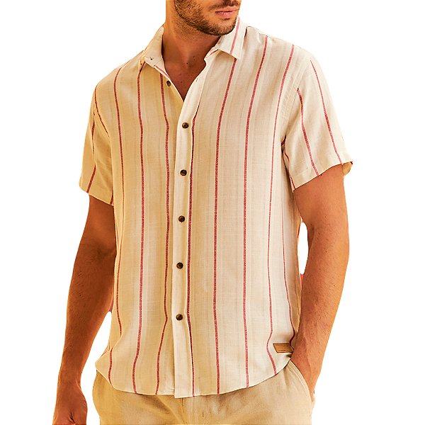 Camisa Linho Forum Relax Listrado Bege Masculino