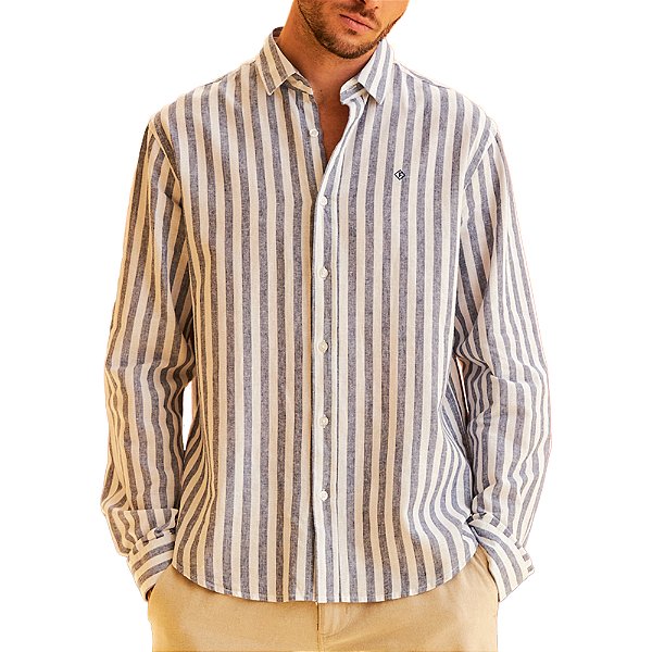 Camisa Forum Relax Listrado Azul Masculina