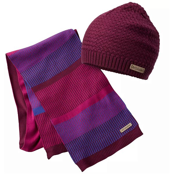 Conjunto de Inverno Columbia Cachecol e Gorro Bordo Unissex