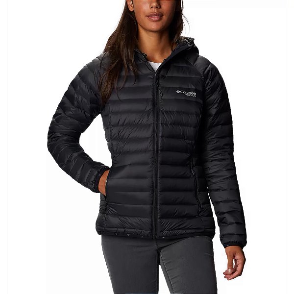 Jaqueta Columbia Down Alpha Trail com Capuz Preta Feminina