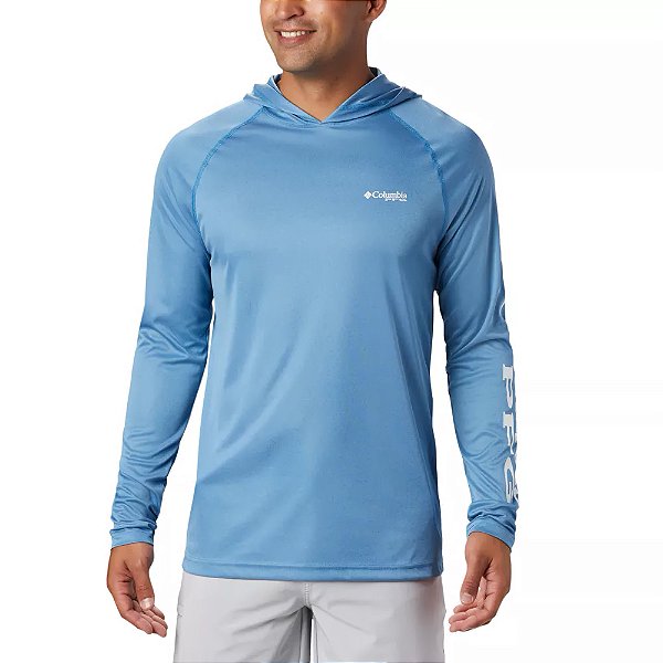 Camiseta Columbia ML Terminal Tackle Heather Azul com Capuz