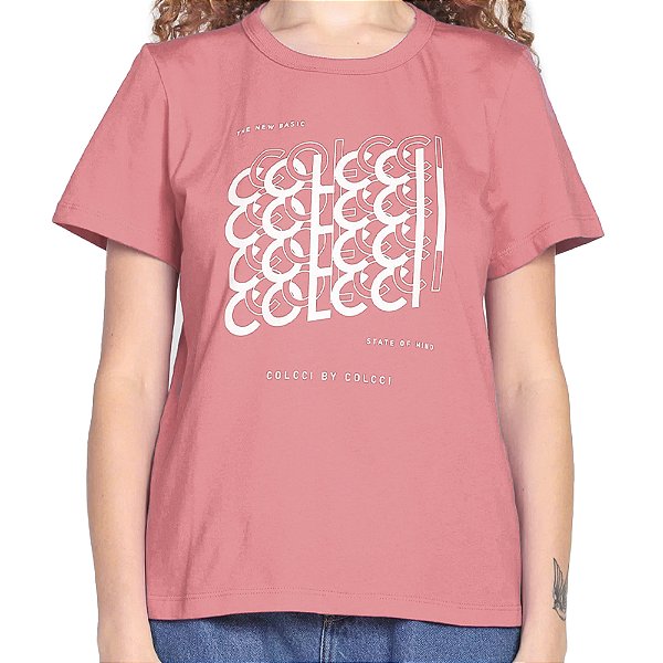 Camiseta Colcci Confort Estampada Rosa Feminino