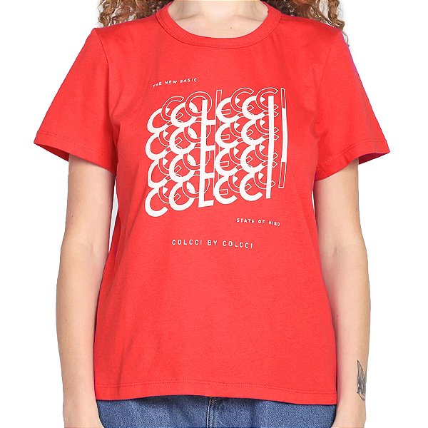 Camiseta Colcci Confort Estampada Vermelho Feminino