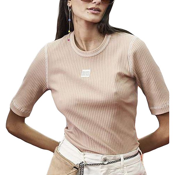 Camiseta Canelada Colcci Bege Feminino