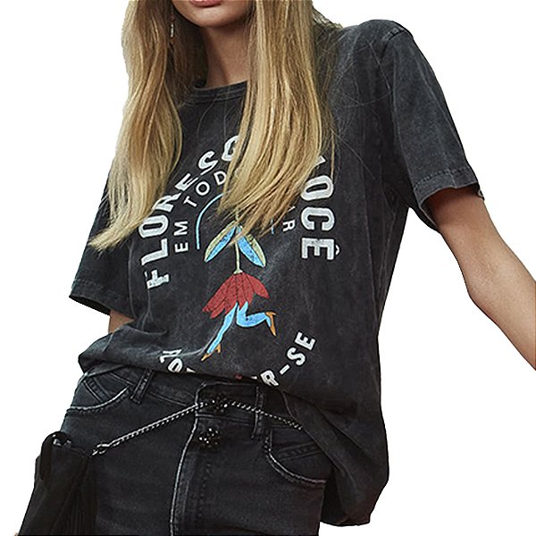 Camiseta Estampada Colcci Preto Feminino
