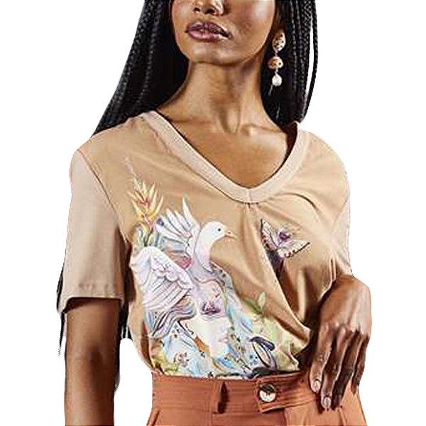 Camiseta Estampada Colcci Bege Feminino