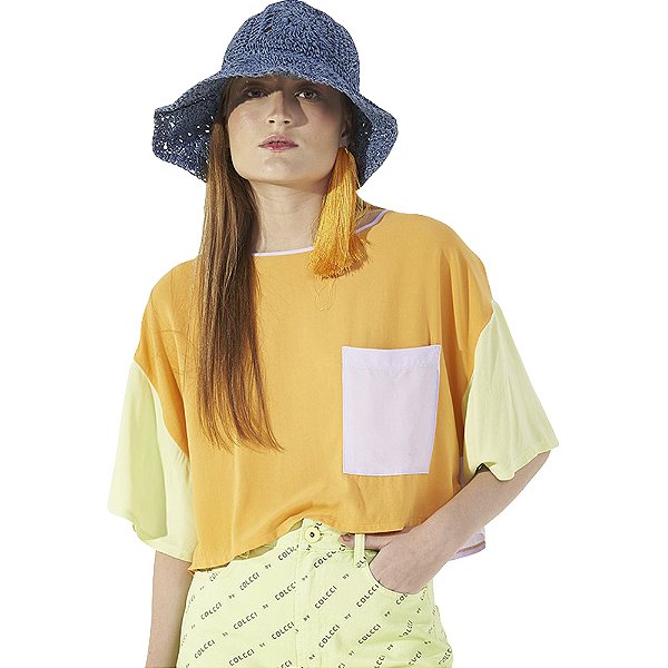 Camiseta Colcci Loose Three Color P23 Laranja Feminino