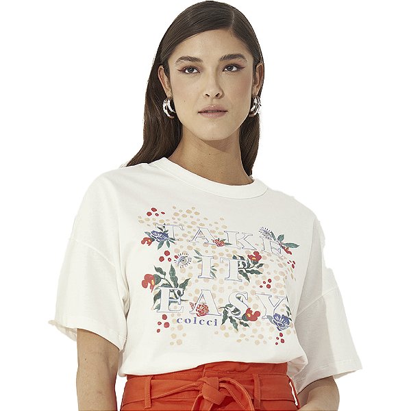 Camiseta Estampada Colcci Luiza V23 Off White Feminino