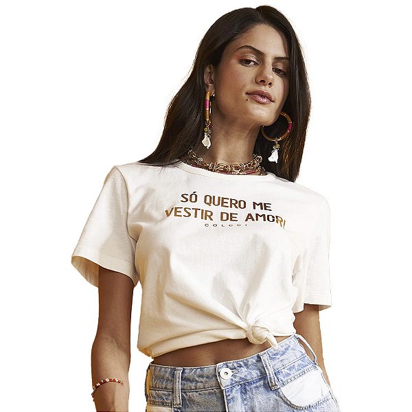 Camiseta Colcci Love AV23 Off White Feminino