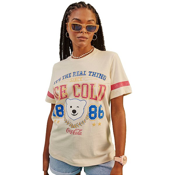 Camiseta Coca Cola Comfort V23 Bege Feminino