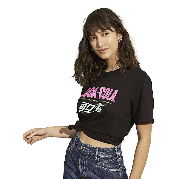 Camiseta Coca Cola Estampado V23 Preto Feminino