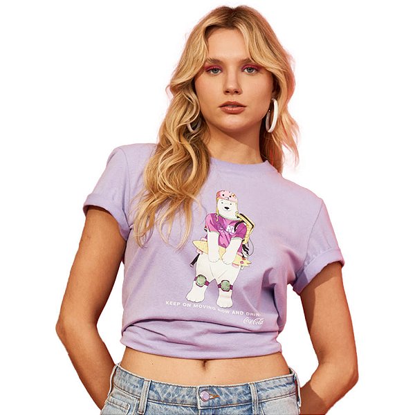 Camiseta Coca Cola Bear V23 Lilás Feminino