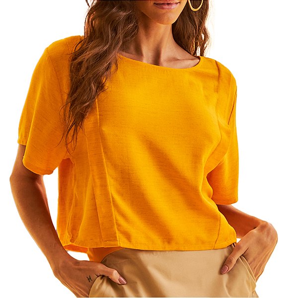 Camiseta Linho Forum Reta Laranja Feminina