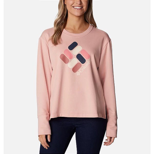 Blusao Columbia Logo French Terry Crew 674 Rosa Feminino