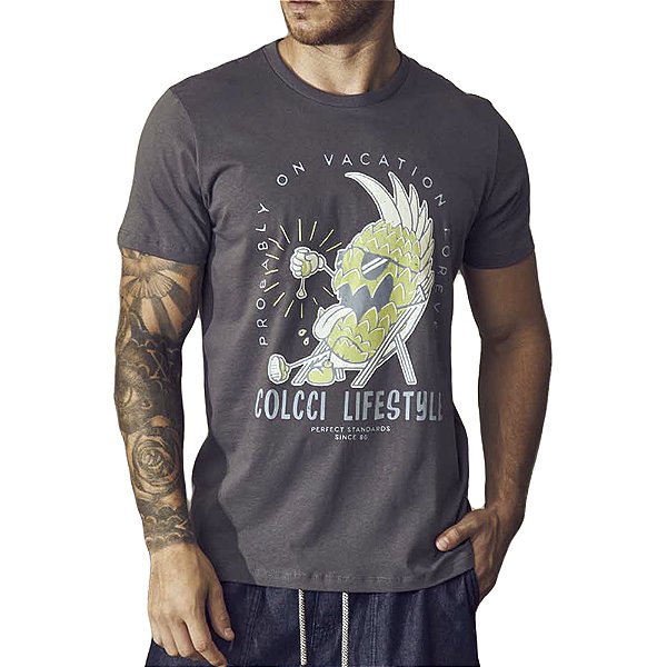 Camiseta Colcci Slim LifeStyle VE23 Cinza Masculino