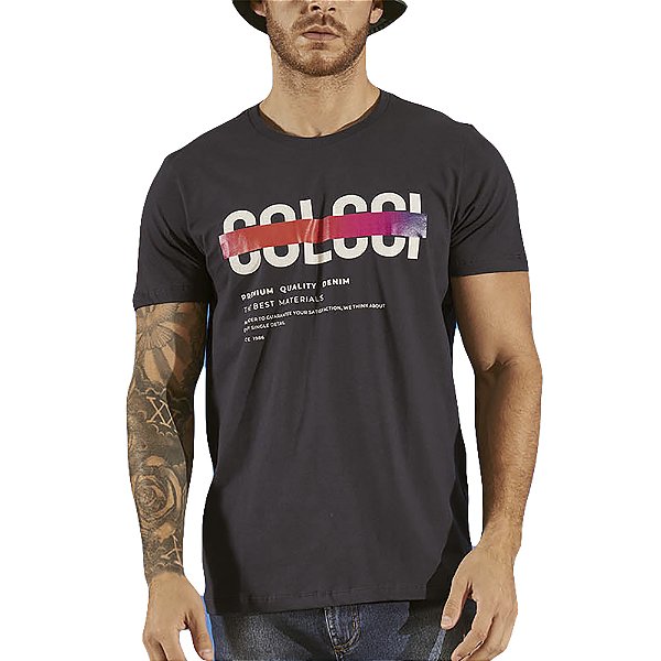 Camiseta Estampada Colcci Slim Azul Marinho Masculino