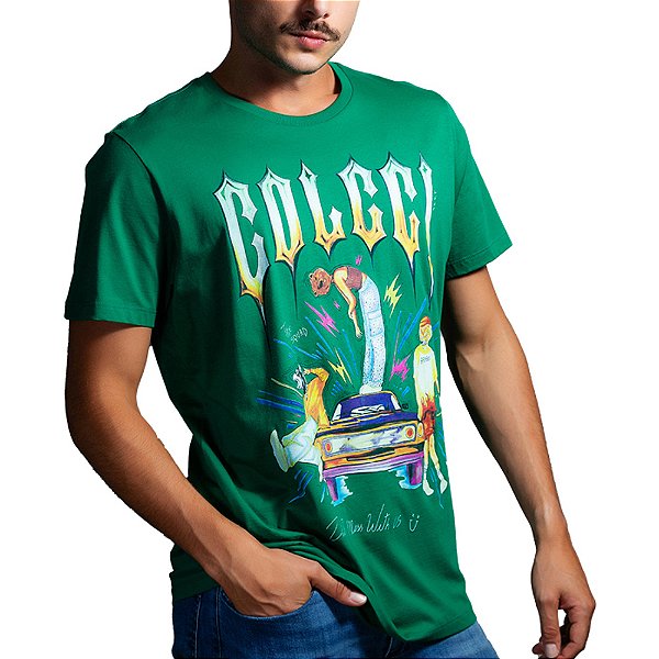 Camiseta Estampada Colcci Slim VE23 Verde Masculino