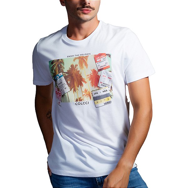 Camiseta Colcci Slim Holidays VE23 Branco Masculino