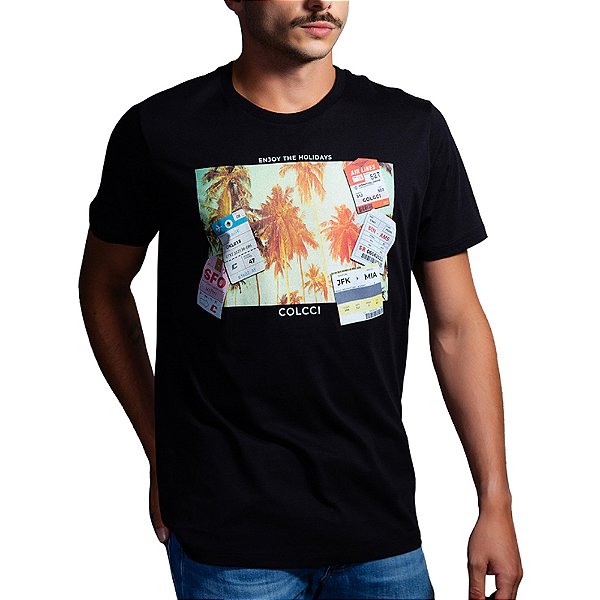 Camiseta Estampada Colcci Slim VE23 Preto Masculino