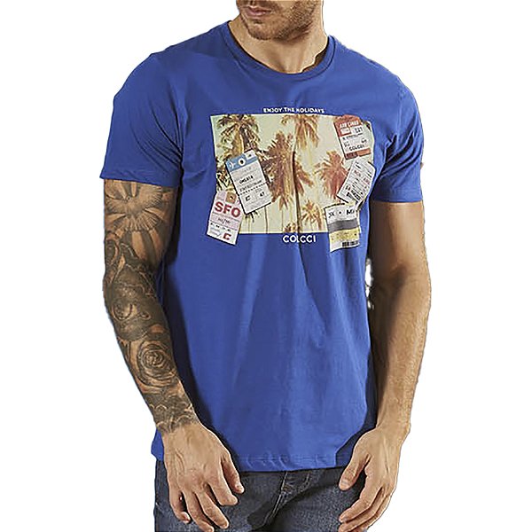 Camiseta Estampada Colcci Slim Azul Masculino
