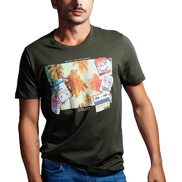 Camiseta Estampada Colcci Slim Verde Masculino