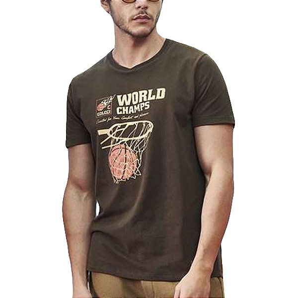 Camiseta Estampada Colcci Slim Marrom Masculino