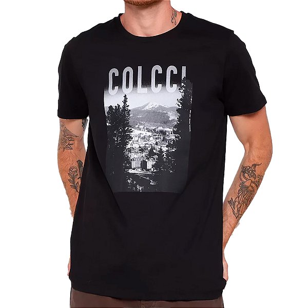 Camiseta Estampada Colcci Slim Montanha VE23 Preto Masculino