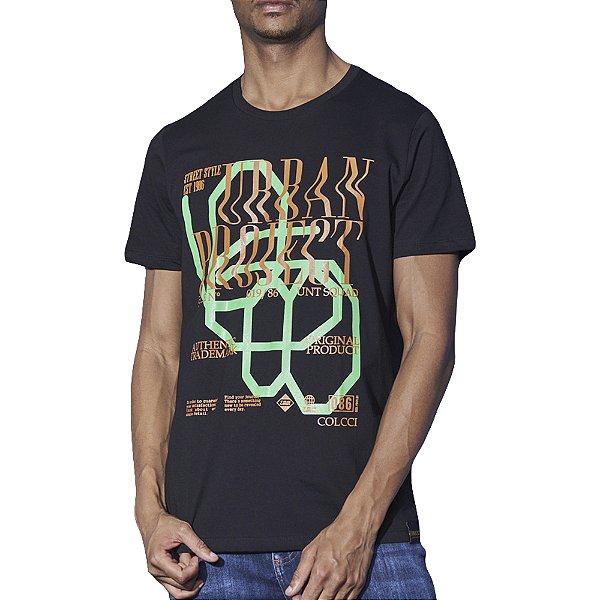 Camiseta Colcci Estampada Slim VE23 Preto Masculino