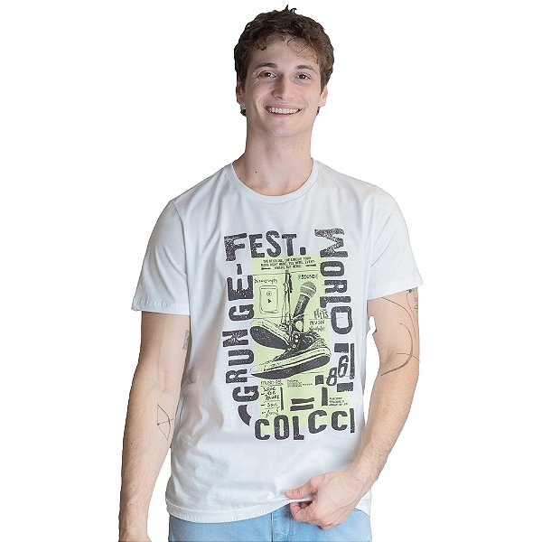 Camiseta Colcci Slim Estampada VE23 Branco Masculino