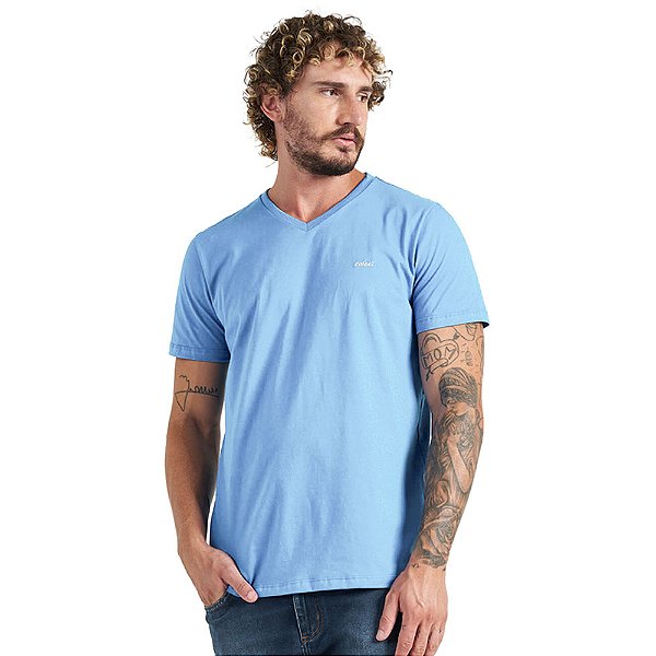 Camiseta Colcci Gola V Slim V23 Azul Masculino