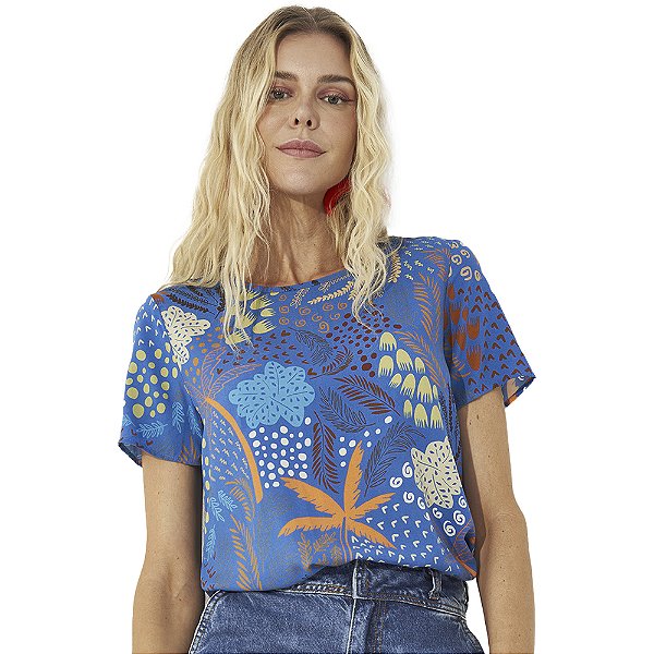 Blusa Colcci Estampada Comfort V23 Azul Feminino
