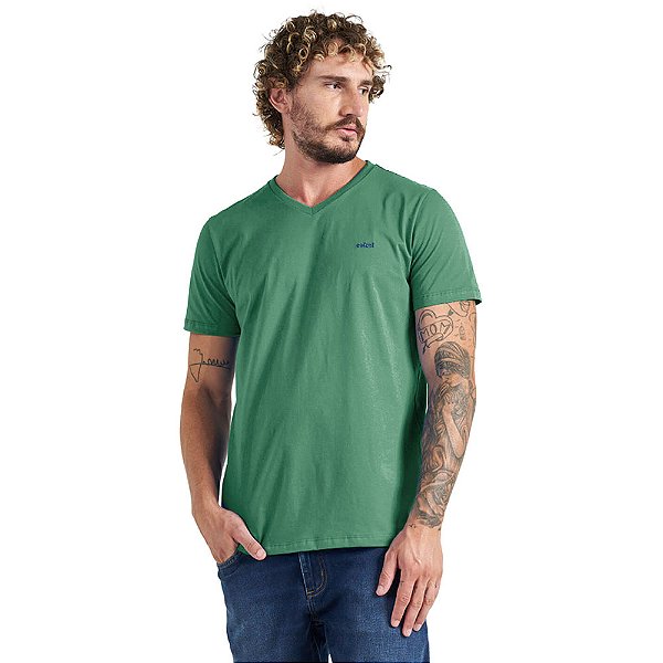 Camiseta Colcci Gola V Slim V23 Verde Masculino