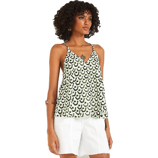 Regata Linho Forum Estampado P23 Verde Feminino