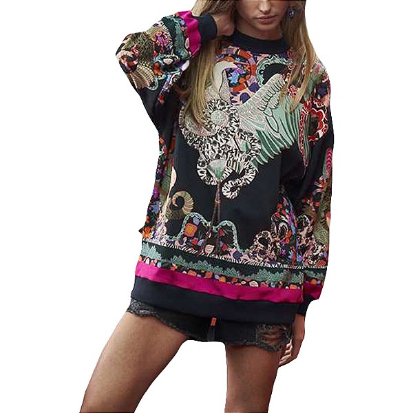 Moletom Colcci Estampado Fechado Preto Feminino