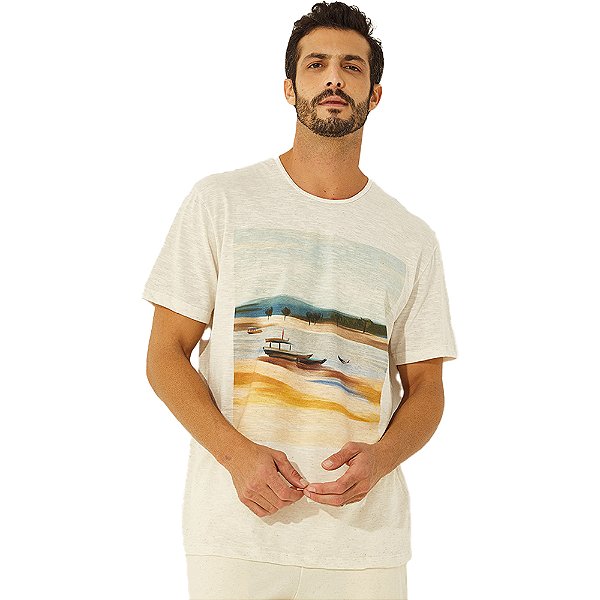 Camiseta Linho Colcci Slim V23 Off White Masculino