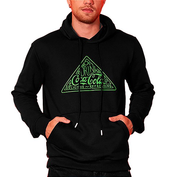 Moletom Coca Cola Com Capuz Fechado Preto Masculino