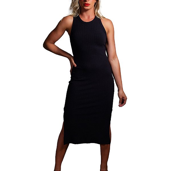Vestido Colcci Mid Canelado Preto Feminino