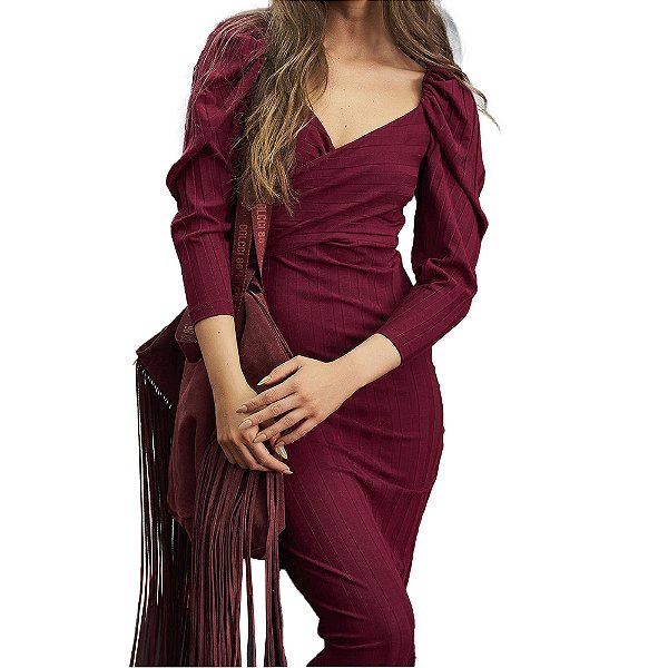 Vestido Canelado Colcci Slim Bordô Feminino