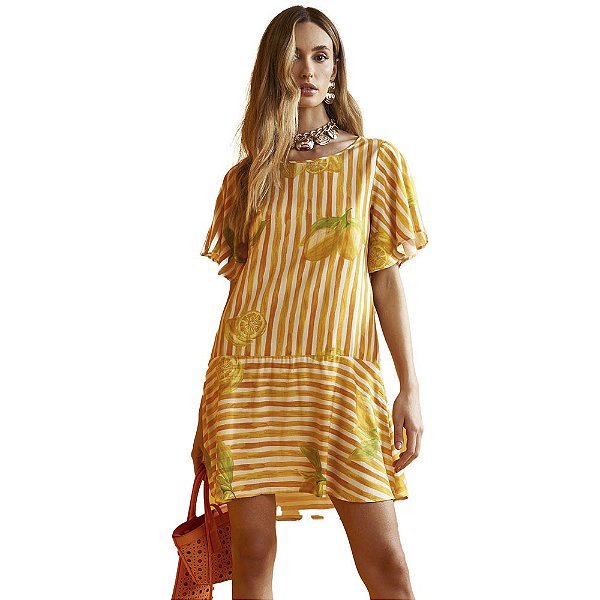 Vestido Colcci Estampado Loose AV23 Amarelo Feminino