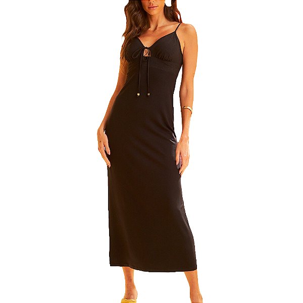 Vestido Linho Forum Midi Preto Feminino