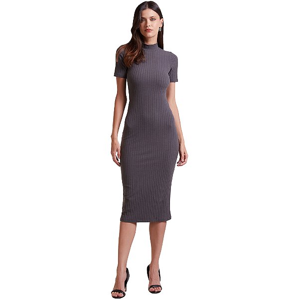 Vestido Canelado Forum Justo Cinza Feminino